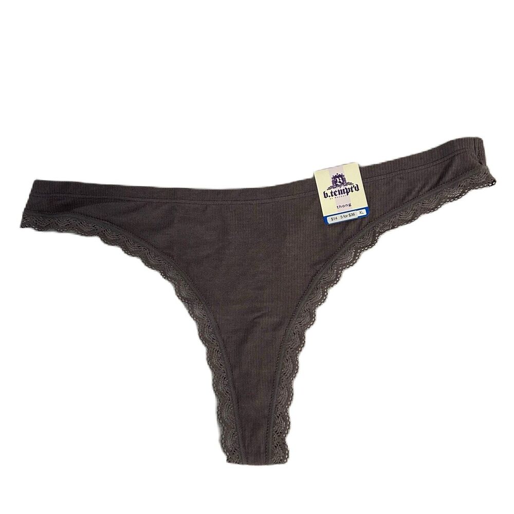 b.tempt'd Thong Women XL Gray Lace Scallop Stretch Intimate Comfy Preppy NWT